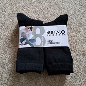 Buffalo David Bitton Crew Socks 7 Pack Women's Size 9-11 Black Cotton Blend NEW